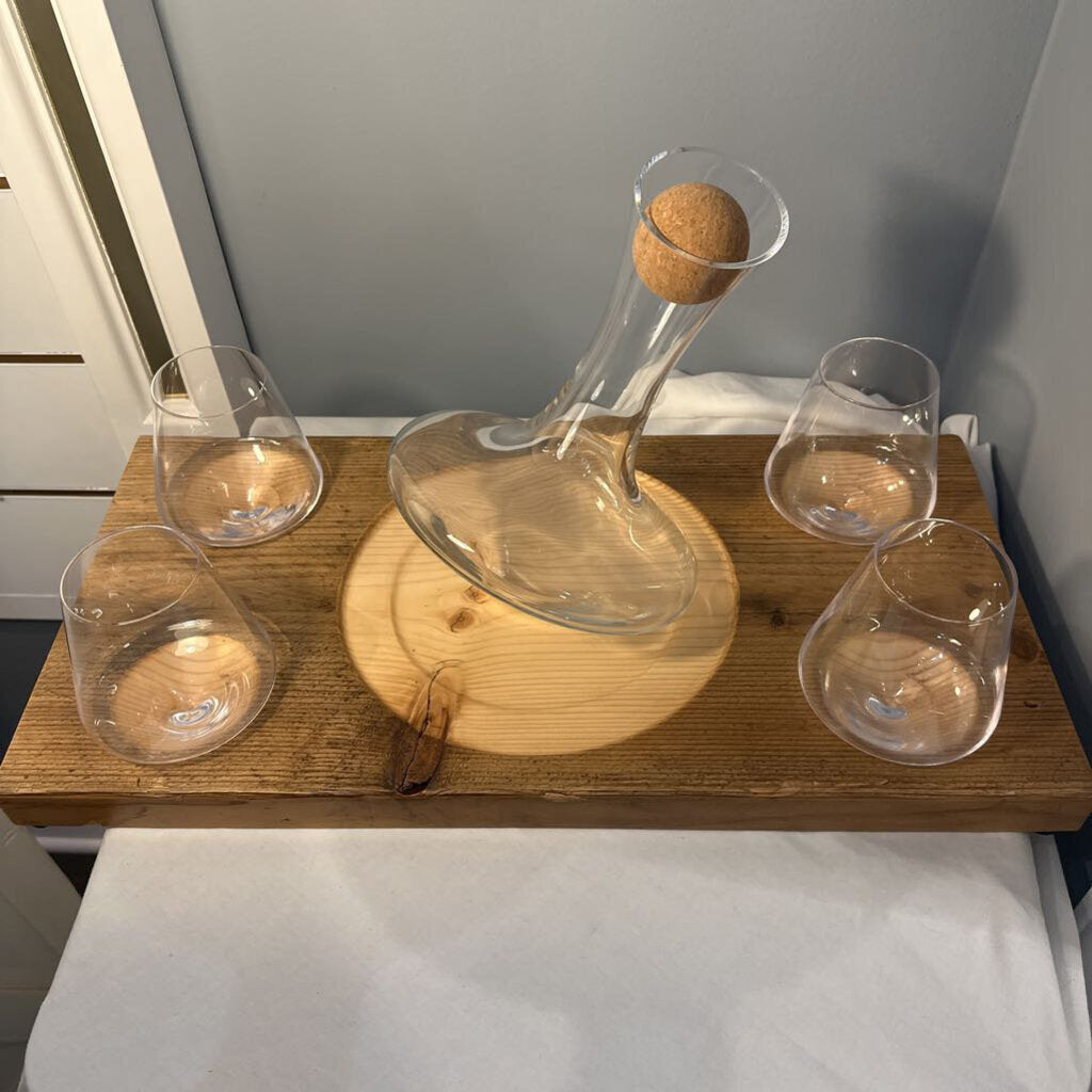 Wine Decanter & Glasses on Barn Wood