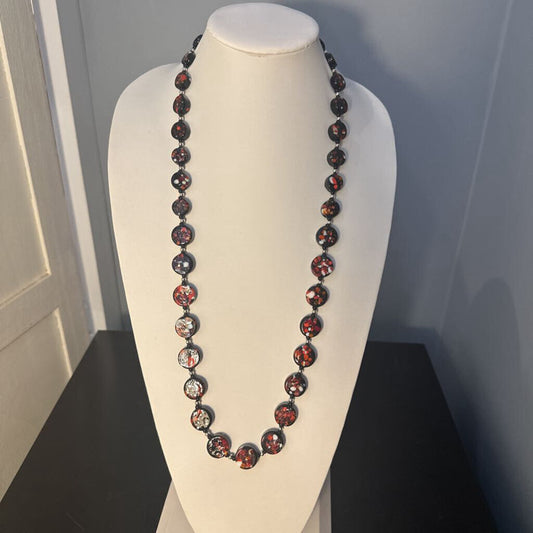 Black and Red Tab Necklace 33"