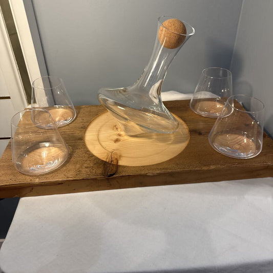 Wine Decanter & Glasses on Barn Wood