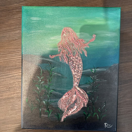 Hand-beaded, painted Mermaid