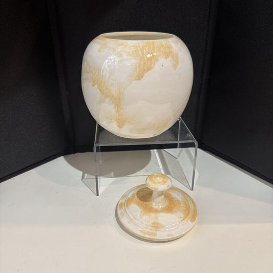 Beige And White Covered Jar
