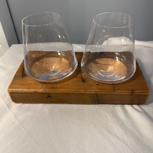 Pair of Wine Glasses w/Barn Wood Stand