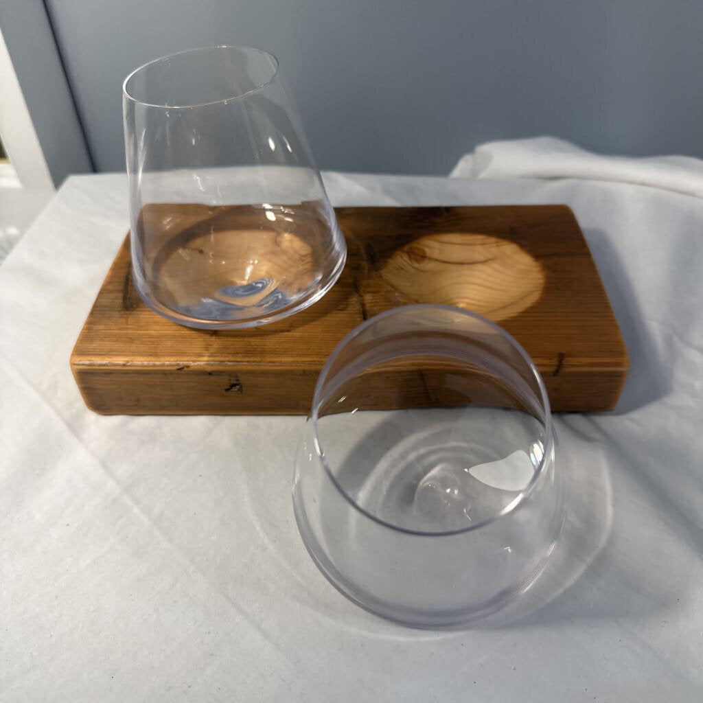 Pair of Wine Glasses w/Barn Wood Stand